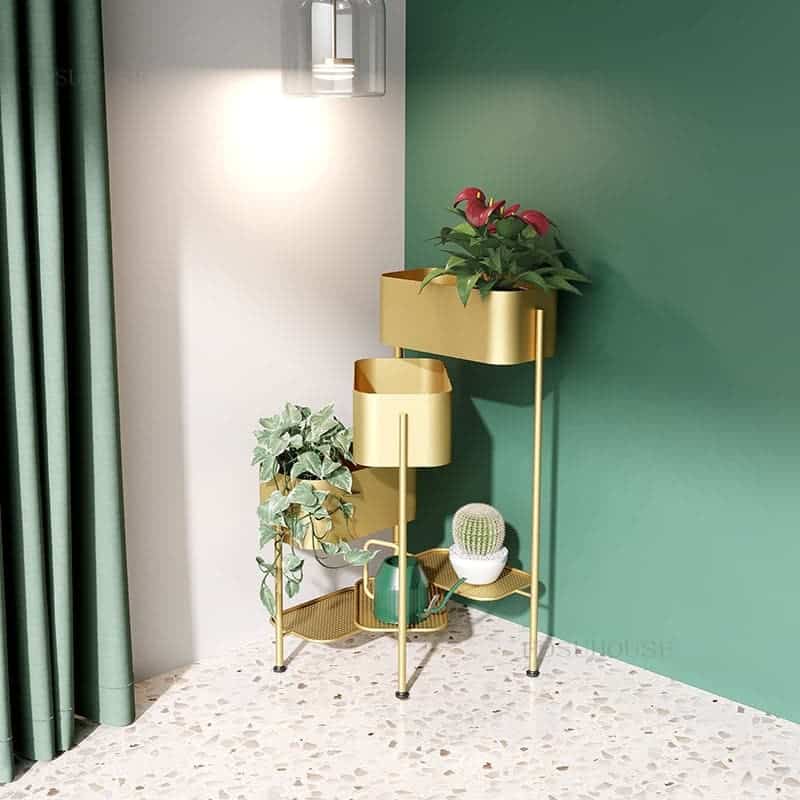 Cache-Pot Zenaria Sur Pied En Fer Argenté - Jardinière Intérieur/Extérieur 50x28x28 Cm Pour Plantes Décoratives